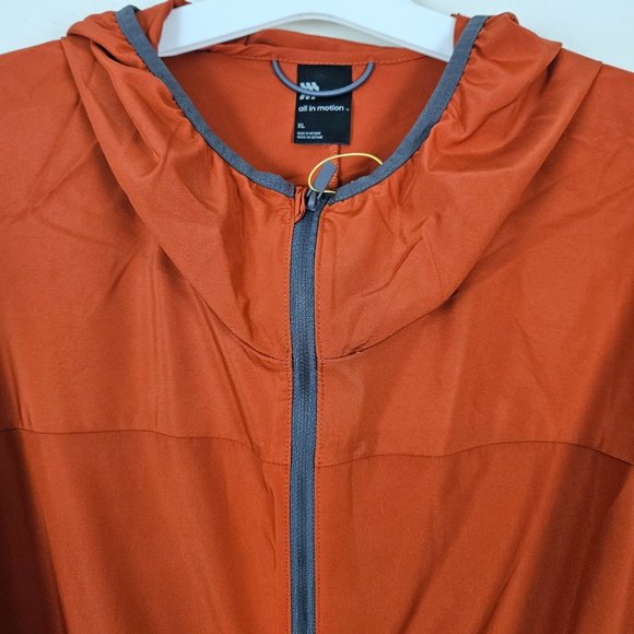 All In Motion Men Jacket Size XL Lightweight Water Repellent Rust/Orange Hooded - Picture 3 of 11